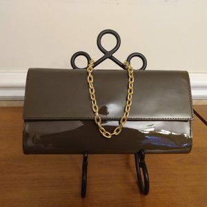 Bloomingdale's Olive Green Patent Leather Convertible Clutch Handbag